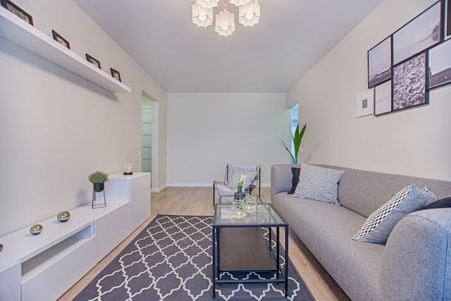 A clean, modern living room interior.