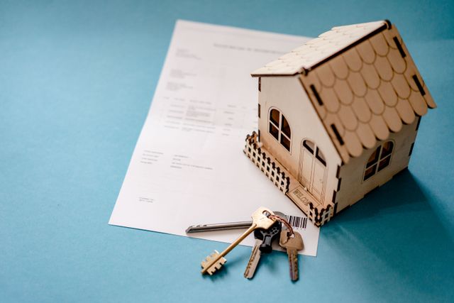 figurine house with keys and a document
